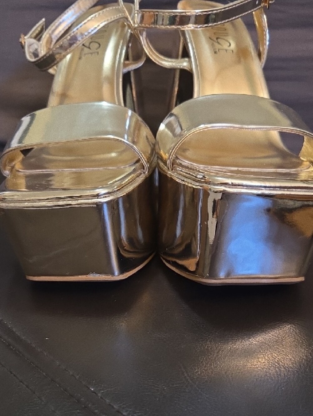 Metallic Gold Platform Block Heel Sandals - Women Sz 6.5 NIB - Picture 8 of 12